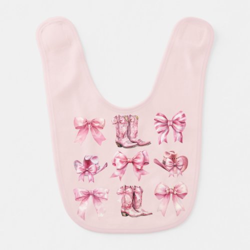 Pink Bow Coquette Aesthetic Cowgirl Baby Bib