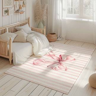 Pink Bow Coquette and Stripes Rug