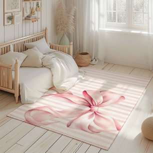 Pink Bow Coquette and Stripes Rug