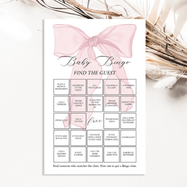 Pink Bow Coquette Baby Bingo Find the Guest Game (Creator Uploaded)