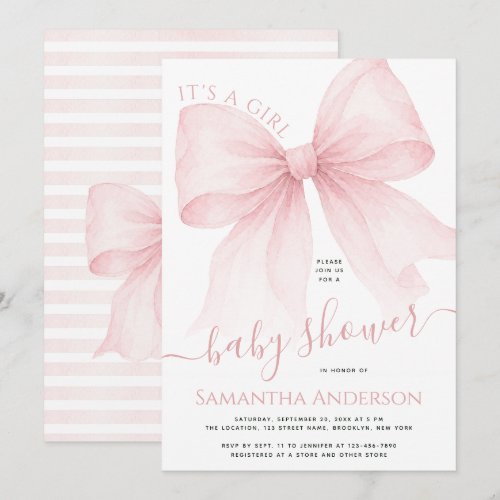 Pink Bow Coquette Baby Girl Shower Invitation