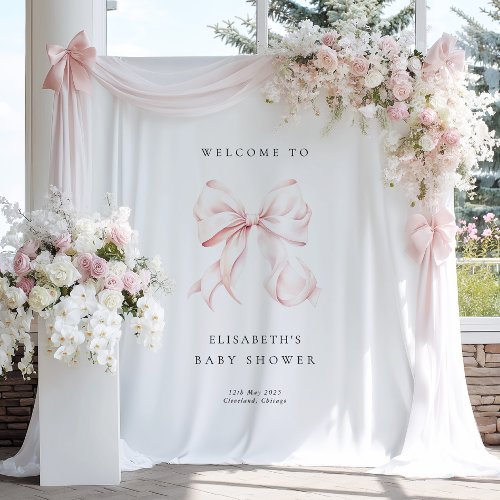 Pink Bow Coquette Baby Shower Backdrop