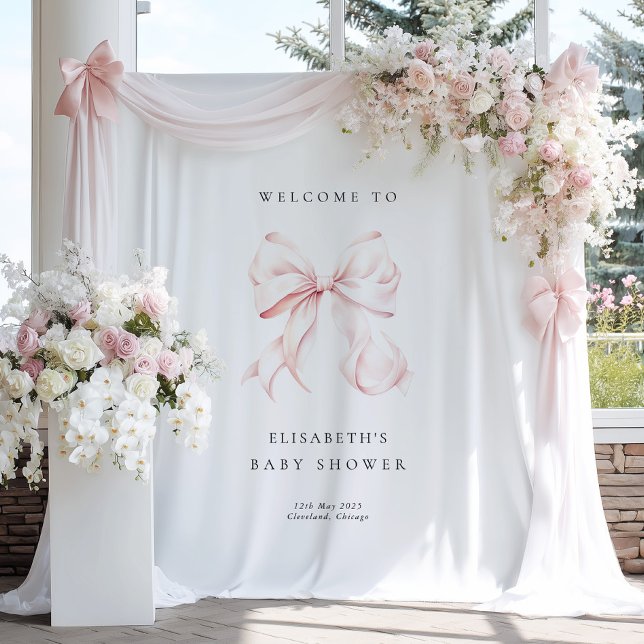 Pink Bow Coquette Baby Shower Backdrop (Creator Uploaded)