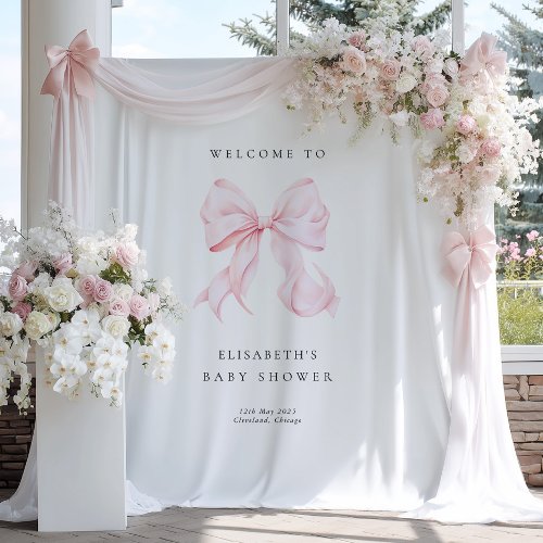 Pink Bow Coquette Baby Shower Backdrop