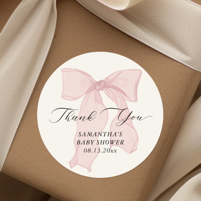 Pink Bow Coquette Baby Shower Classic Round Sticker (Creator Uploaded)