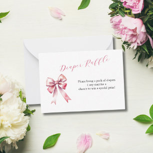 Pink Bow Coquette Baby Shower Diaper Raffle Card
