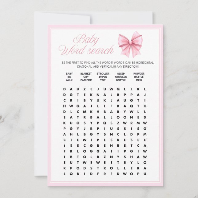 Pink Bow Coquette Baby Shower - Editable Name, 5x7 Invitation (Front)