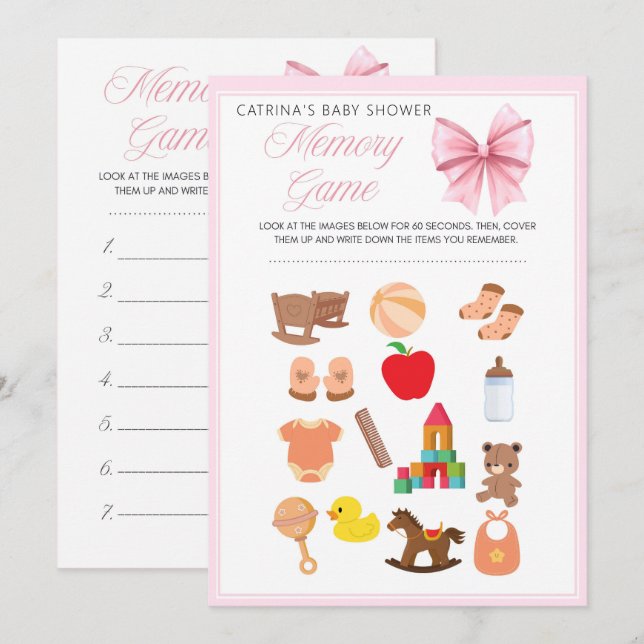 Pink Bow Coquette Baby Shower - Editable Name, 5x7 Invitation (Front/Back)