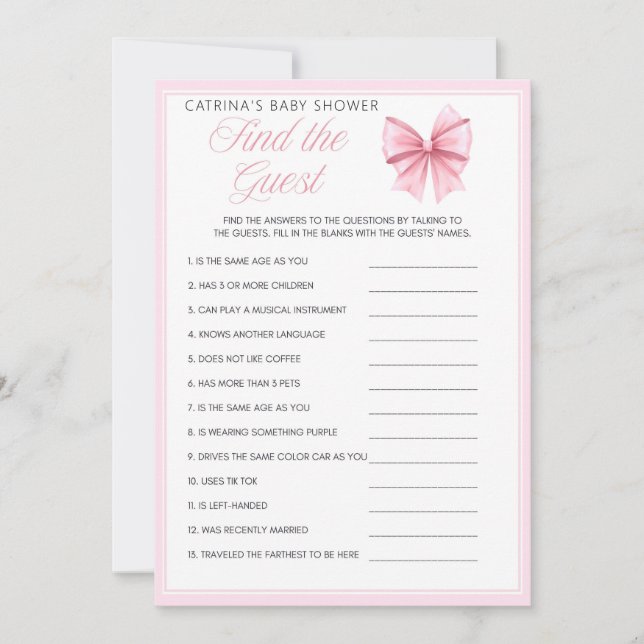 Pink Bow Coquette Baby Shower - Editable Name, 5x7 Invitation (Front)