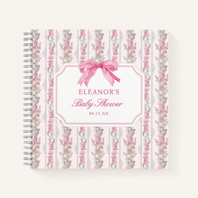 Pink Bow Coquette Baby Shower Guestbook Notebook (Front)