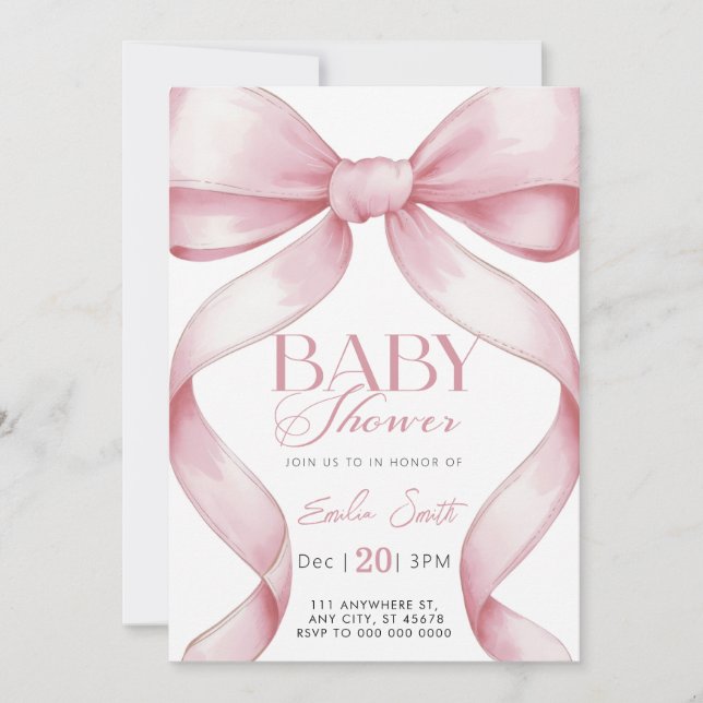 Pink Bow Coquette Baby Shower Invitation (Front)