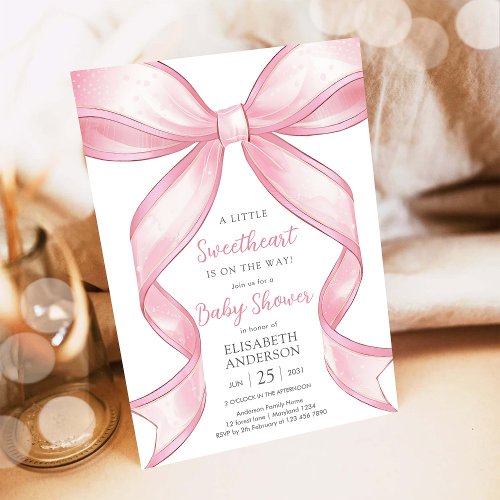 Pink Bow Coquette Baby Shower Invitation