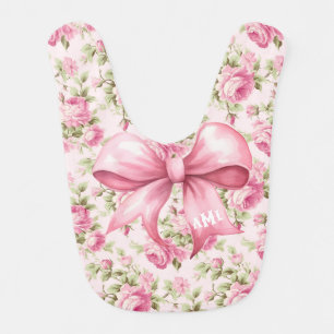 Pink Bow Coquette Baby Shower Monogram Bib