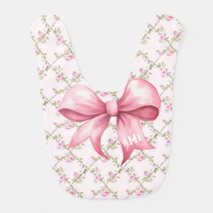 Pink Bow Coquette Baby Shower Monogram Bib
