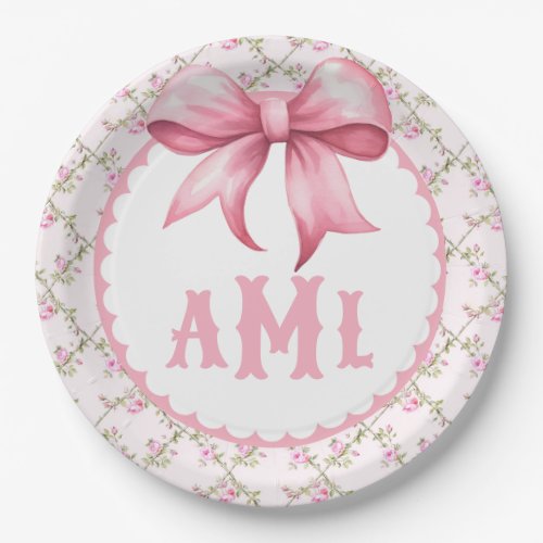 Pink Bow Coquette Baby Shower Paper Plates
