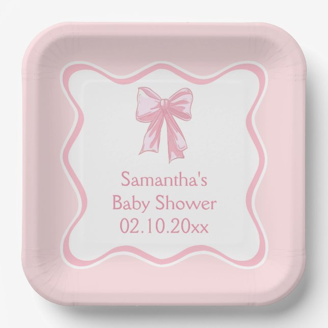 Pink Bow Coquette Baby Shower  Paper Plates (Front)