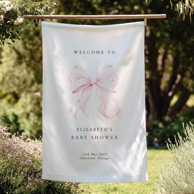 Pink Bow Coquette Baby Shower Welcome Flag (Creator Uploaded)
