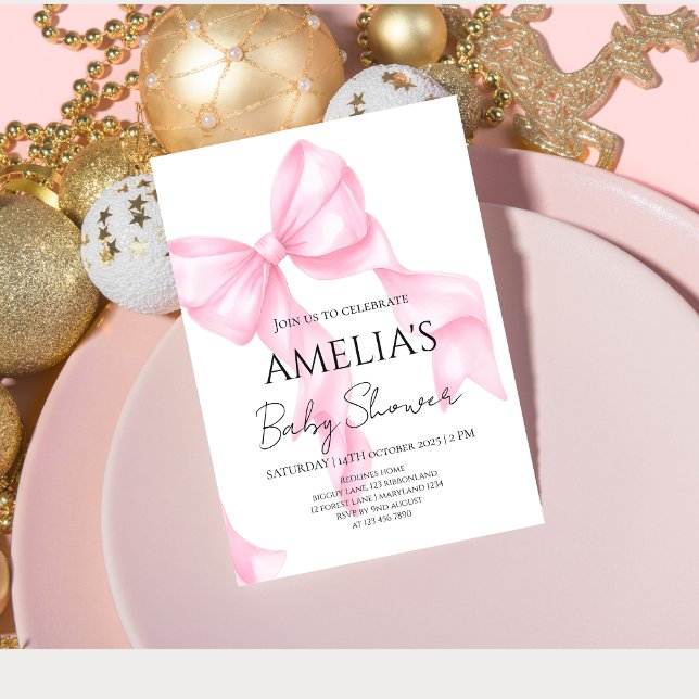 Pink Bow Coquette Baby Shower Welcome Invitation (Creator Uploaded)