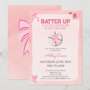 Pink Bow Coquette Baseball Baby Shower Invitation