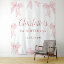 Pink Bow Coquette Birthday Backdrop
