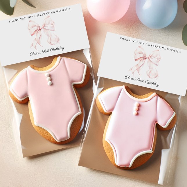 Pink Bow Coquette Birthday Favor Bag Topper Place Card (Creator Uploaded)