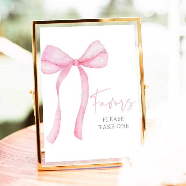 Pink Bow Coquette Birthday Favors Sign (Creator Uploaded)