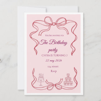 Pink Bow Coquette Birthday Party Invitation