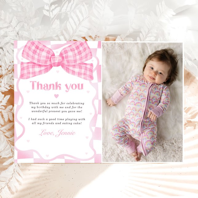 Pink Bow Coquette Birthday Party  Thank You Card (Creator Uploaded)