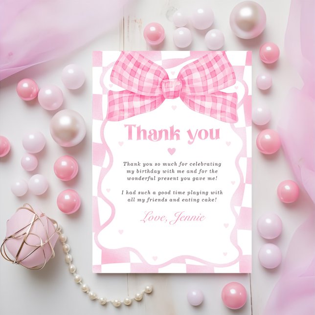 Pink Bow Coquette Birthday Party Thank You Card (Creator Uploaded)