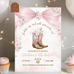 Pink Bow Coquette Boots and Bows Birthday Invitation