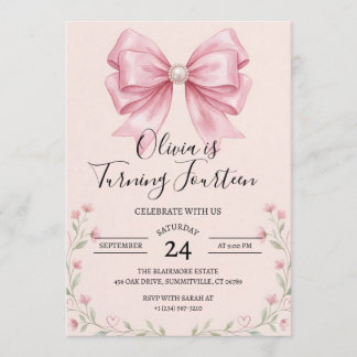 Pink Bow Coquette Bow Birthday Invitation