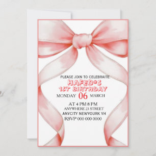Pink Bow Coquette Bow Birthday Invitation, 13th Bi Invitation