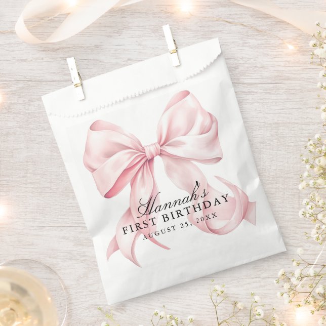 Pink Bow Coquette Bow Theme Favor Bag (Clipped)