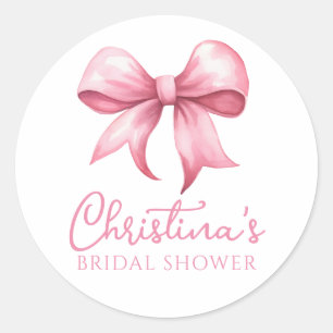 Pink Bow Coquette Bridal Shower Classic Round Sticker