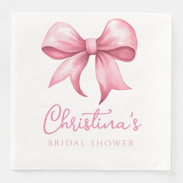 Pink Bow Coquette Bridal Shower Paper Dinner Napkins (Front)