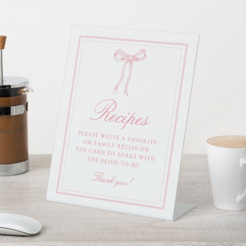 Pink Bow Coquette Bridal Shower Recipe Pedestal Sign