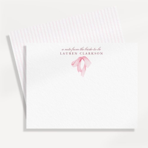 Pink Bow Coquette Bride Note Card