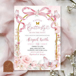 Pink Bow Coquette Butterfly Baby Shower Invitation
