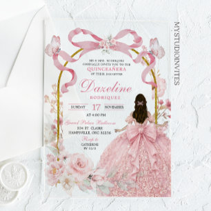 Pink Bow Coquette Butterfly Quinceañera Acrylic Invitations