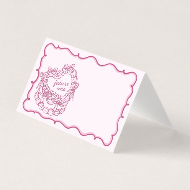 Pink Bow Coquette Cake Bridal Shower Place Card (Front)