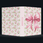 Pink Bow Coquette Cottage Rose Monogram 3 Ring Binder<br><div class="desc">This design features a very chic pink rose patterned background with a coordinating pink bow. You can personalize with your monogram initials on the right tail of the bow and your name on the spine.</div>