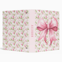 Pink Bow Coquette Cottage Rose Monogram 3 Ring Binder