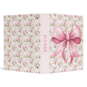 Pink Bow Coquette Cottage Rose Monogram 3 Ring Binder
