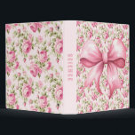 Pink Bow Coquette Cottage Rose Monogram 3 Ring Binder<br><div class="desc">This design features a very chic pink rose patterned background with a coordinating pink bow. You can personalize with your monogram initials on the right tail of the bow and your school subject on the spine.</div>