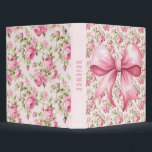 Pink Bow Coquette Cottage Rose Monogram 3 Ring Binder<br><div class="desc">This design features a very chic pink rose patterned background with a coordinating pink bow. You can personalize with your monogram initials on the right tail of the bow and your school subject on the spine.</div>