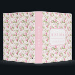 Pink Bow Coquette Cottage Rose Monogram 3 Ring Binder<br><div class="desc">This design features a very chic pink rose patterned background with a coordinating pink border. You can personalize with your name and school subject.</div>