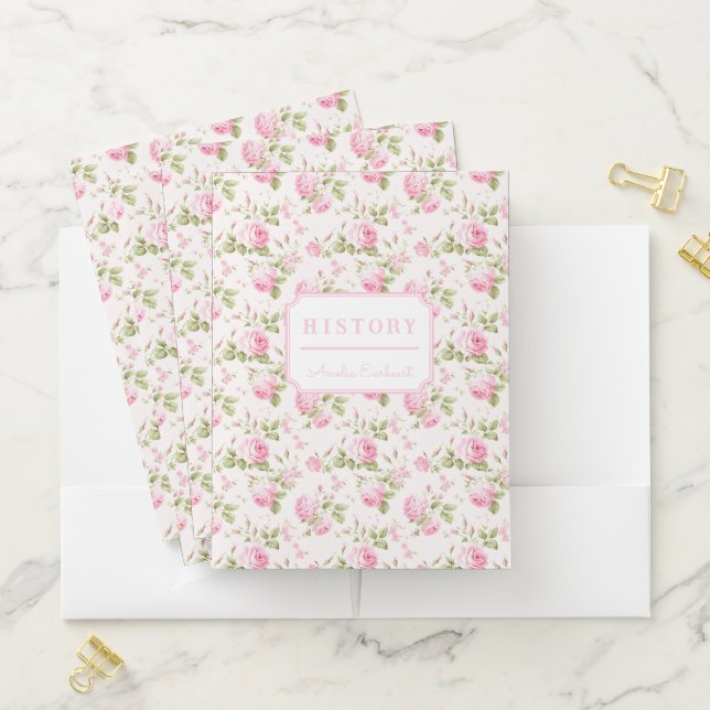 Pink Bow Coquette Cottage Rose Pocket Folder (In Situ)