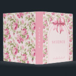 Pink Bow Coquette Cottage Rose School Subject 3 Ring Binder<br><div class="desc">This design features a very chic pink rose patterned background with a coordinating pink bow. You can personalize with your school subject on the spine and the cover and you can also add a name.</div>