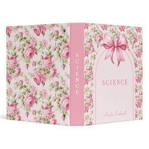 Pink Bow Coquette Cottage Rose School Subject 3 Ring Binder