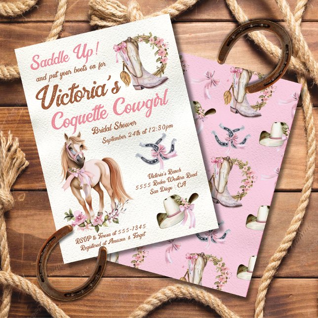 Pink bow Coquette Cowgirl Bridal Shower Invitation (Creator Uploaded)